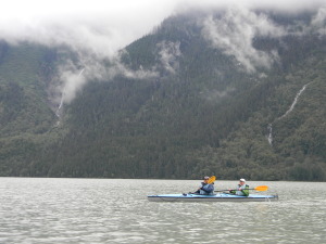 Kayaking across the lake.