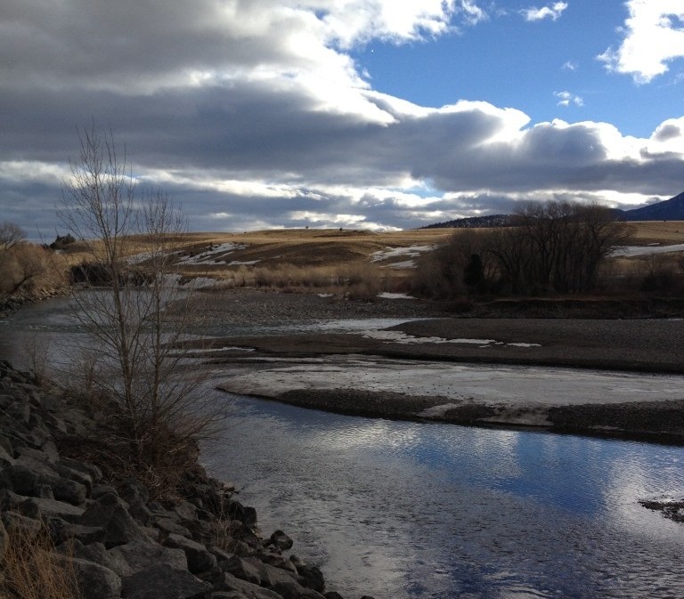 yellowstone river in montana with blue sky