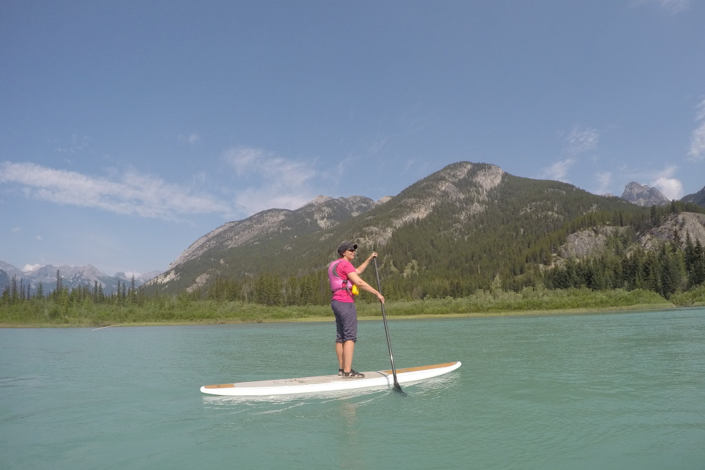 Stand up paddling the Bow River from the Hwy 1A turnoff back into town